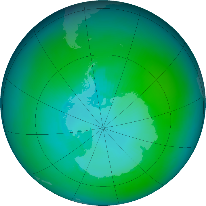 Antarctic ozone map for January 2001